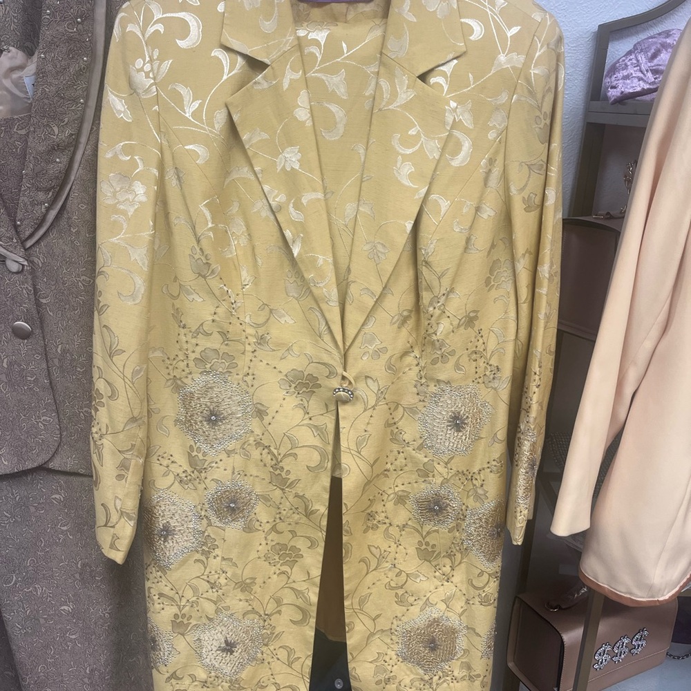 Floral Patterned Yellow Women's Skirt Suit (Jacket and Skirt Only)